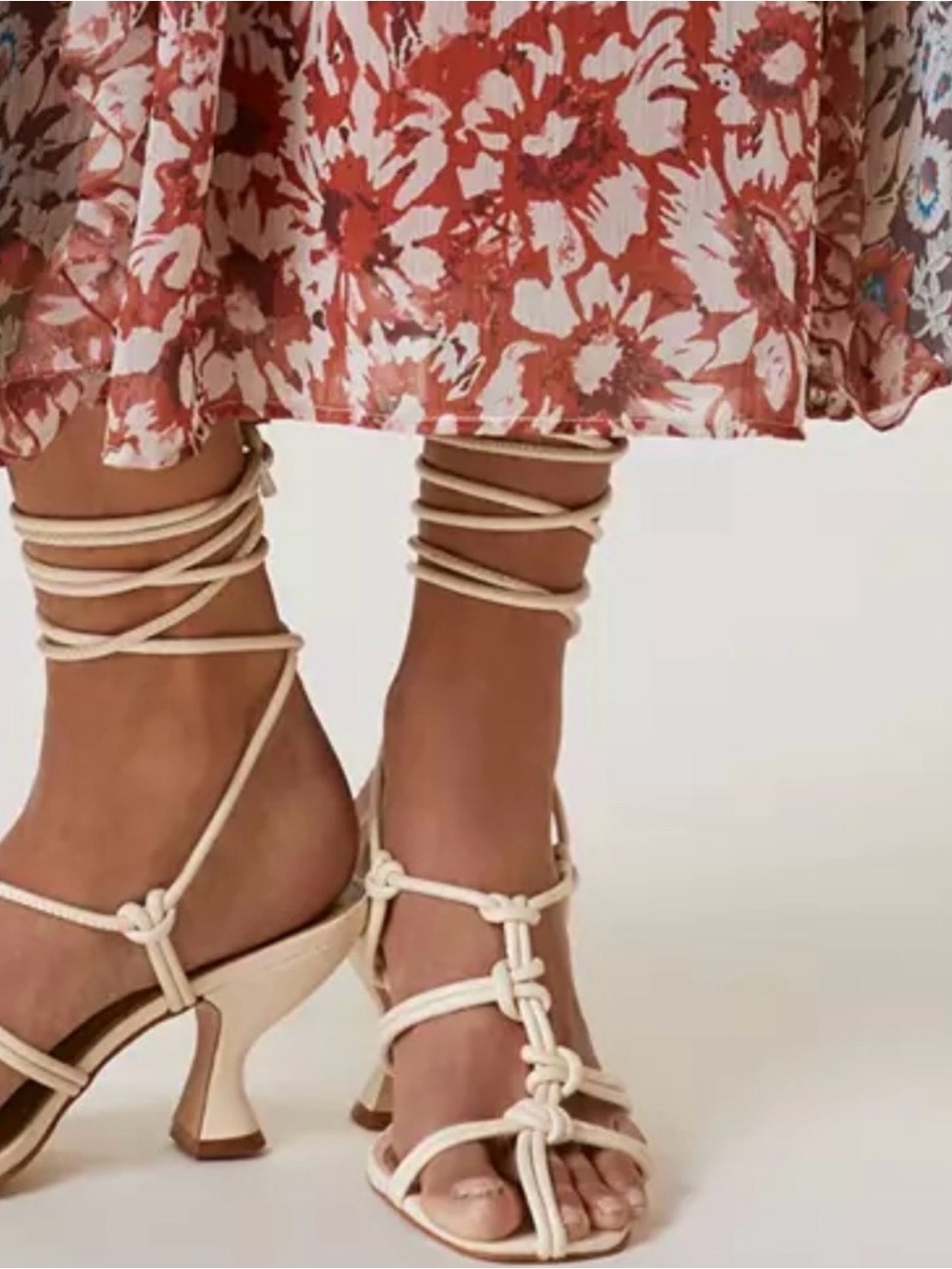 New Anthropologie Ivory Knotted Design Mid-Height Lace Up Sandal Size 7